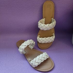 A New Day beige pleather braided slippers strappy flats